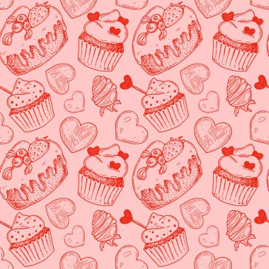 El çizimi Sevgililer Günü kusursuz desen. Robot resim biçiminde vektör illüstrasyonu