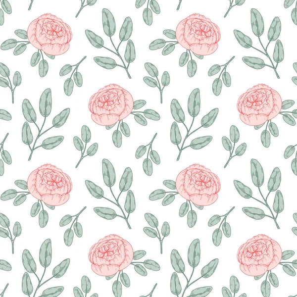 Patrón Floral Suave Sin Costuras Con Rosas Peonías Ilustración Vectorial — Vector de stock