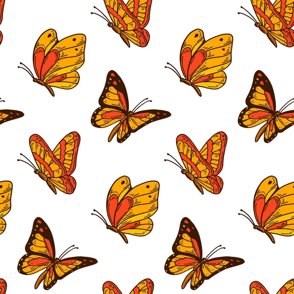 Colorful Butterfly Seamless Pattern Summer Design Hand Drawn Vector Illustration — Stock vektor