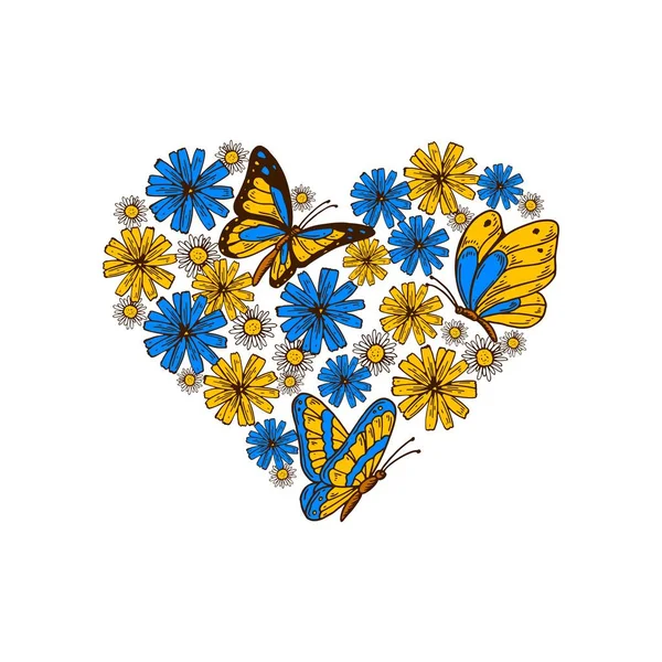 Coeur Drapeau Ukrainien Couleurs Jaune Bleu Contre Concept Guerre Stand — Image vectorielle