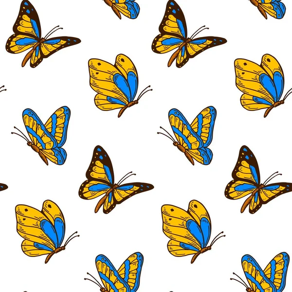 Butterfly Seamless Pattern Colors Blue Yellow Ukrainian Flag Stand Ukraine — Stock Vector