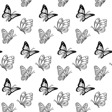 Kelebek desensiz. Yaz tasarımı. El çizimi vektör illüstrasyonu