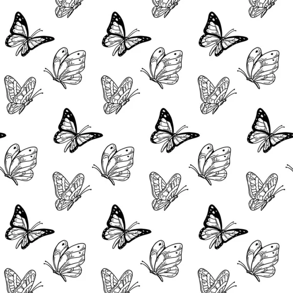 Butterfly Seamless Pattern Summer Design Hand Drawn Vector Illustration — Image vectorielle