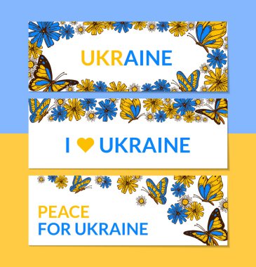 Set of solidarity with Ukraine posters. Stand with Ukraine design. Hand drawn vector illustration