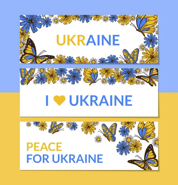 Ukrayna posterleriyle dayanışma. Ukrayna tasarımının yanında dur. El çizimi vektör illüstrasyonu