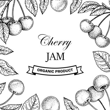 Paketleme için el çizimi kiraz çileği tasarımı. Çizim stilinde vektör illüstrasyonu