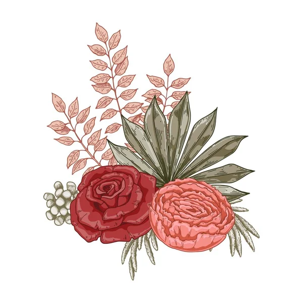 Modern Dried Flowers Composition Boho Bouquet Hand Drawn Vector Illustration — Stockový vektor