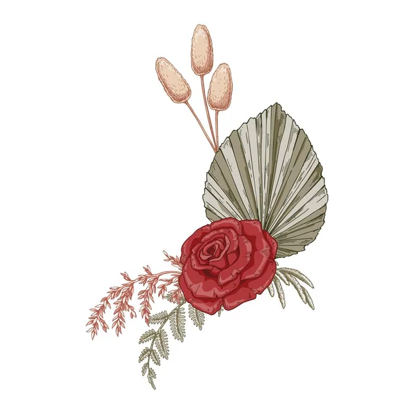 Modern Dried Flowers Composition Boho Bouquet Hand Drawn Vector Illustration — Stockvektor