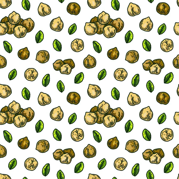 Hand drawn chickpeas seamless pattern. Vector illustration in colored sketch style