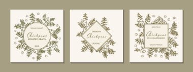 El yapımı nohut botanik çerçevesi. Robot resim tarzında vektör illüstrasyonu. Paketleme, logo, poster, rozet, etiket tasarımı