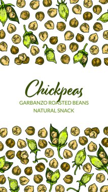 Colorful vertical chickpeas design. Hand drawn illustration in colored sketch style. Botany design for packaging, label, banner, poster