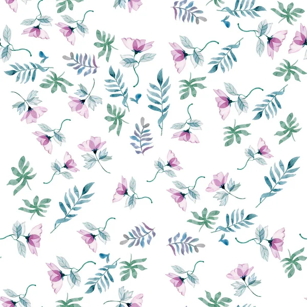 Papel pintado digital patrón sin costuras para textiles acuarela flores delicadas rosa púrpura azul —  Fotos de Stock