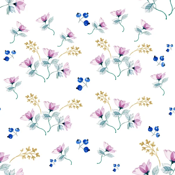 Digitális papír tapéta Zökkenőmentes minta textilek Watercolor finom virágok rózsaszín lila kék — Stock Fotó