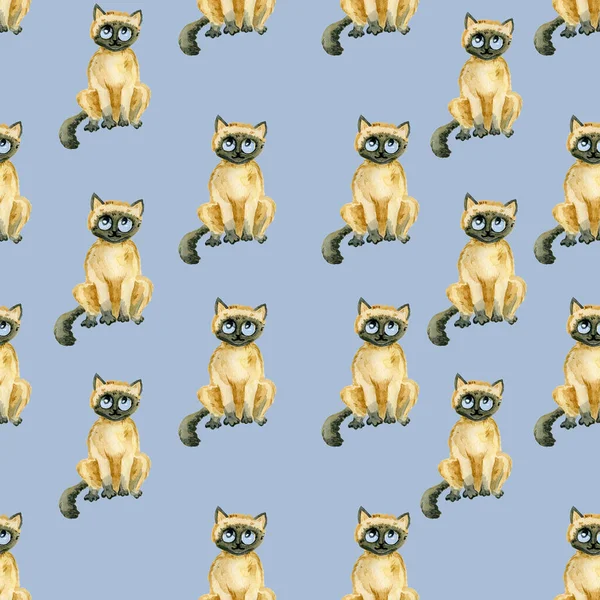 Бесшовный рисунок фона Текстурная ткань Цифровая бумага с симпатичными пушистыми котами акварель вручную — стоковое фото