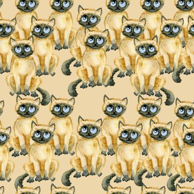 Kusursuz desenli Tayland Kedisi Su Boyası El yapımı Kumaş Kağıt