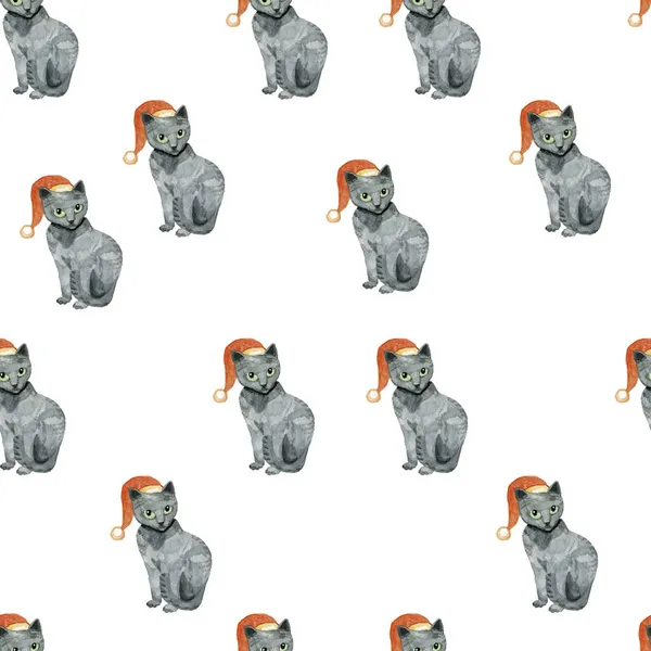 Weihnachten Katzen Aquarell von Hand nahtlose Muster digitales Papier Hintergrund — Stockfoto