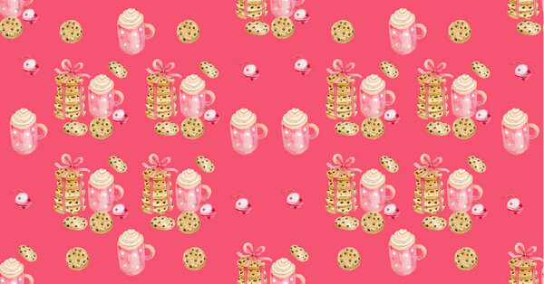 Домашнее печенье с шоколадными капельками на Рождество в акварели вручную