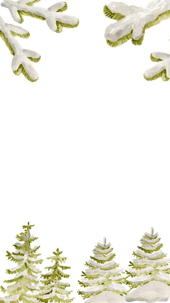 Banner vertical de árbol de Navidad para redes sociales Acuarela Ilustración Blanco y Verde —  Fotos de Stock