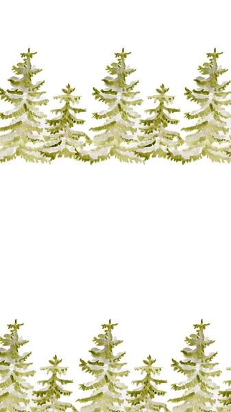 Christmas Tree Vertical Banner for Social Media Watercolor Illustration White and Green — Stock Photo, Image