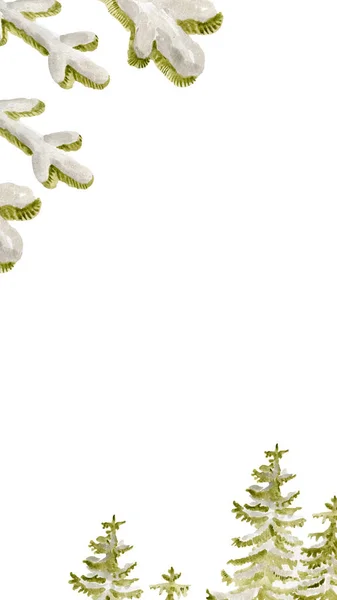 Vánoční stromek svislý prapor pro sociální média akvarel ilustrace bílá a zelená — Stock fotografie