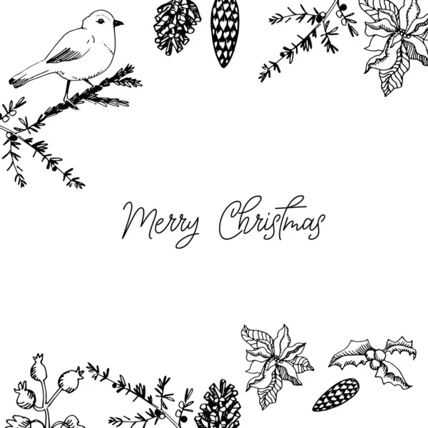 Feliz Natal Vector Hand-Drawn Banner para mídias sociais — Vetor de Stock