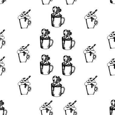 Kusursuz Şablon Noel Siyah ve Beyaz El Yazısıyla Kar Küresi Noel Ağacı Konileri