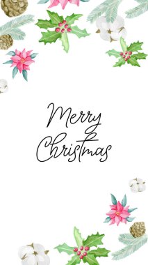 Sosyal Medya Hikayeleri İçin Mutlu Noeller Elyazısı Suluboya Dikey Sancakları