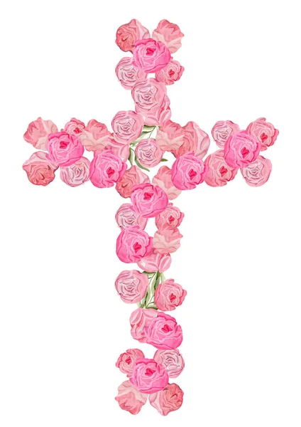 Rosa blomma kors för kyrka broschyrer frodiga romantiska eleganta pioner — Stockfoto