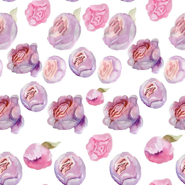 Акварель Фіолетові троянди Тканина Безшовний візерунок Романтичний елегантний квітковий бутони — стокове фото