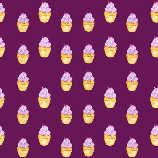 Patrón inconsútil magdalenas cupcakes dulces colores de moda mano-acuarela —  Fotos de Stock