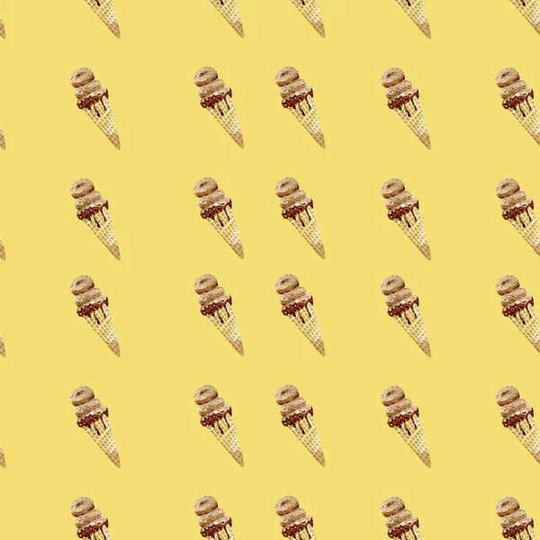 Derert chocolate ice cream on yellow background seamless pattern watercolor by hand — Stock Photo, Image