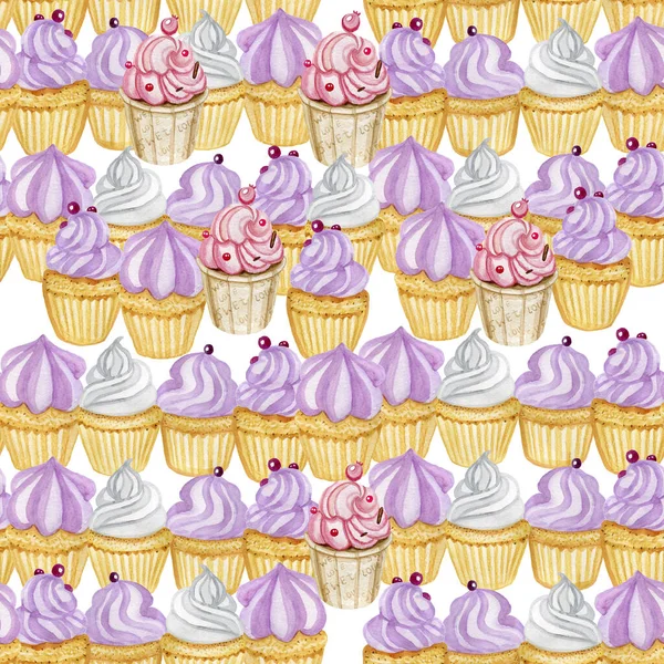 Nahtloses Muster digitale Tapete Hintergrund Stoff Cupcake Muffins Süßigkeiten Küche — Stockfoto