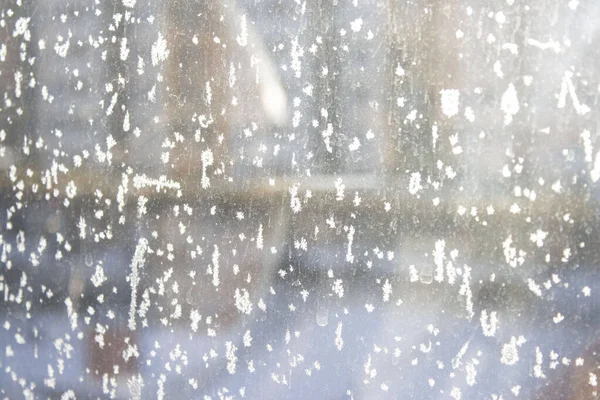 Abstraction, texture, background. Frosty pattern on the window. Winter. December. January.February. — Stock Photo, Image