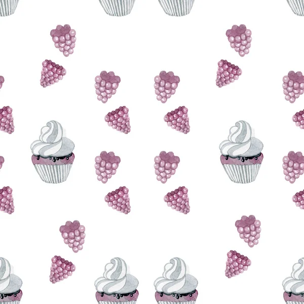 Seamless Pattern Wallpaper Fabric Digital Paper Cupcake Cupcakes Watercolor — Zdjęcie stockowe