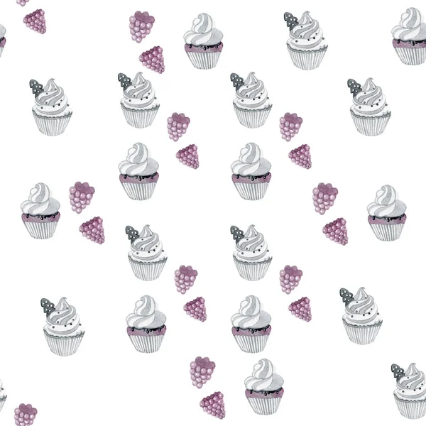 Seamless Pattern Wallpaper Fabric Digital Paper Cupcake Cupcakes Watercolor — Fotografia de Stock