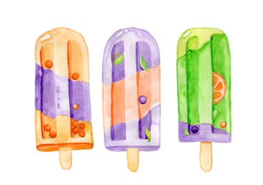 Fruit Ice, Ice Cream Watercolor Illustration Color 2022 Calm Coral, Corduroy Purple,Peaceful Pink, Green