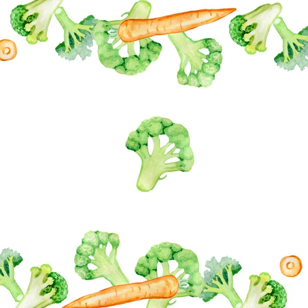 Vegetais brócolis cenoura aquarela ilustração à mão banner quadrado para redes sociais vegetarianismo — Fotografia de Stock