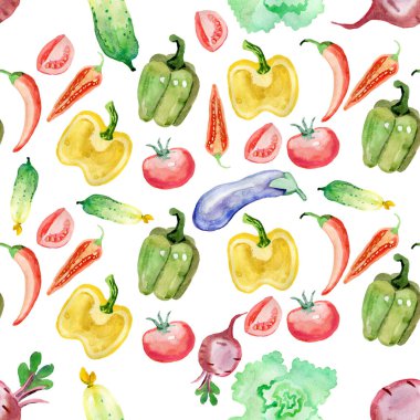 Sebzeler sulu boya desensiz dijital kağıt, mutfak, vejetaryen gıda, doğal beslenme.