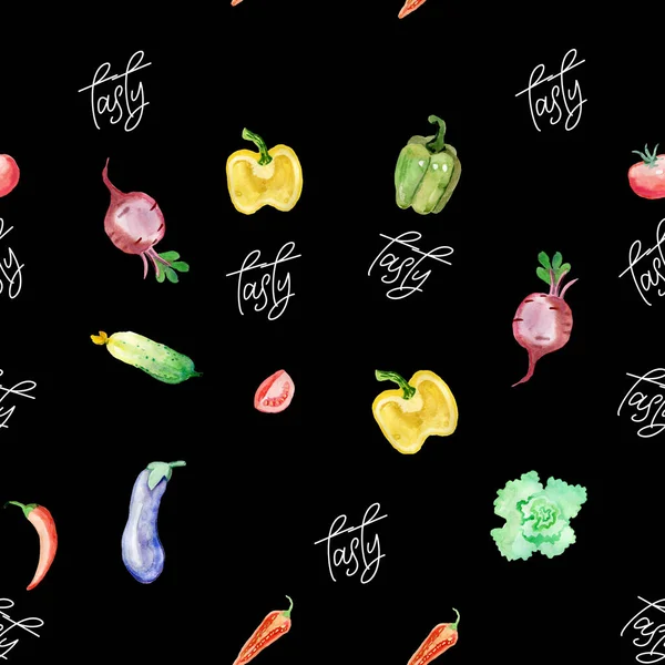 Овочі Акварель безшовний візерунок цифрова паперова тканина кухня веганська їжа переваги натурального харчування — стокове фото