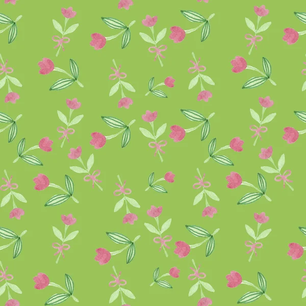 Tecido de papel de parede sem costura padrão tulipa rosa verde papel digital — Fotografia de Stock