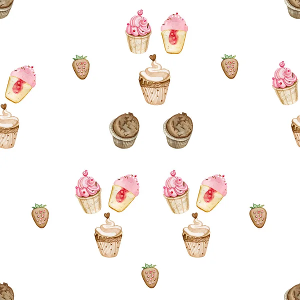 Patrón sin costura Papel pintado de papel digital Tela mantel Dulces Cupcakes Donuts —  Fotos de Stock