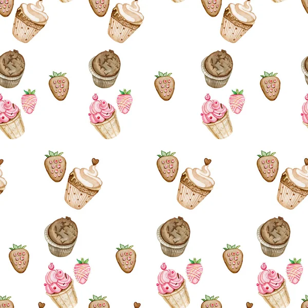 Modèle sans couture papier peint numérique tissu nappe bonbons cupcakes beignets — Photo