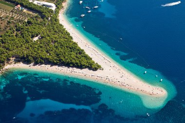 Aerial photograph of famous Zlatni Rat beach in Bol, Brac Island clipart