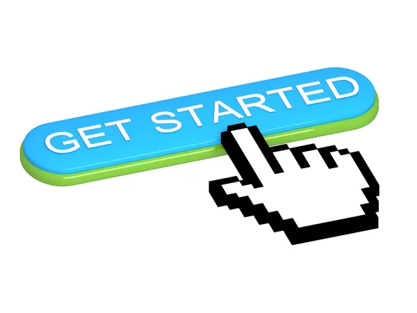 Get Started gombot a kéz alakú az egérmutató — Stock Fotó
