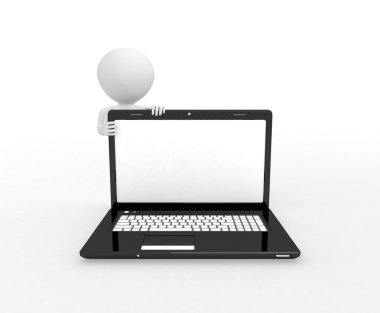 3D insan - insan karakteri laptop tarafından desteklenen - bu bir 3d olduğunu