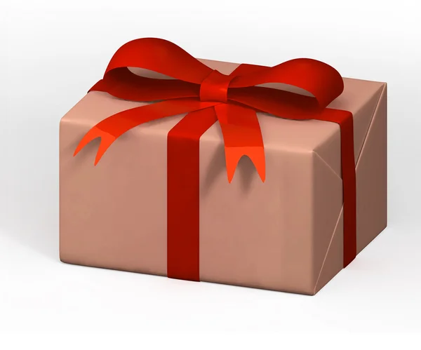 Caja de regalo con lazo de cinta roja aislado sobre fondo blanco — Foto de Stock