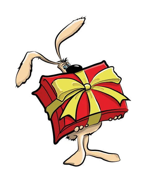 खरगोश एक उपहार के साथ बड़ा बॉक्स रखता है — स्टॉक वेक्टर