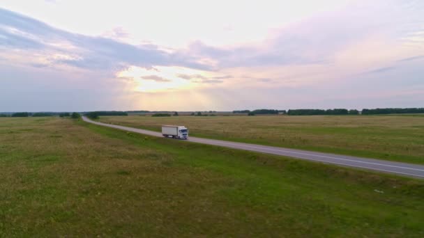 Vista aérea de un camión en la carretera — Vídeos de Stock