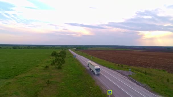 Flygfoto av en lastbil på motorvägen — Stockvideo