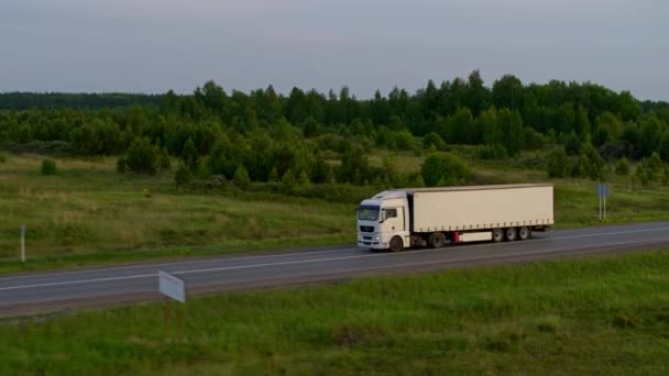 Вид с воздуха на грузовик на шоссе — стоковое видео